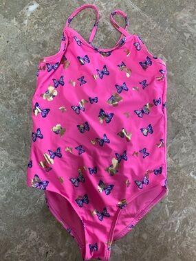 Bmagical Girls' Bright Pink Butterfly One-Piece Swimsuit.Pre-owned. Size:10.